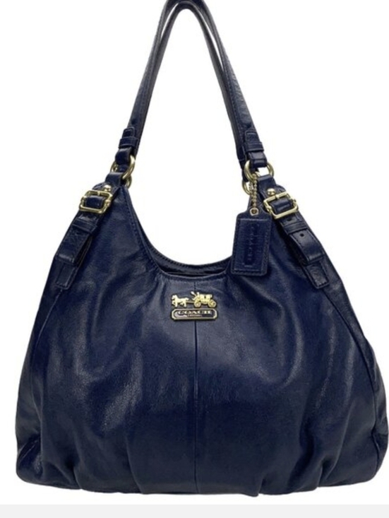 Coach Handbags - Coach Dark Navy Leather Shoulder Bag with Gold Hardware
